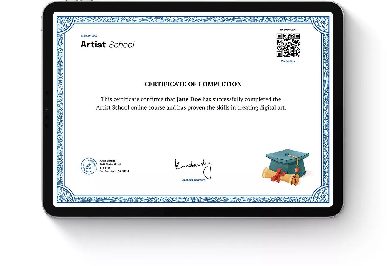 Example certificate