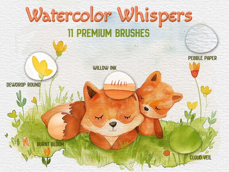 Watercolor Whispers Procreate brush pack preview