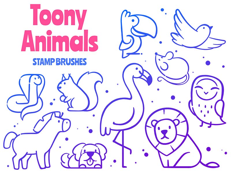Toony Animals Procreate brush pack preview