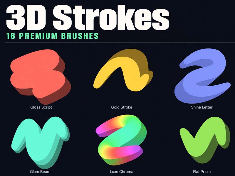 3D Strokes Procreate brush pack preview