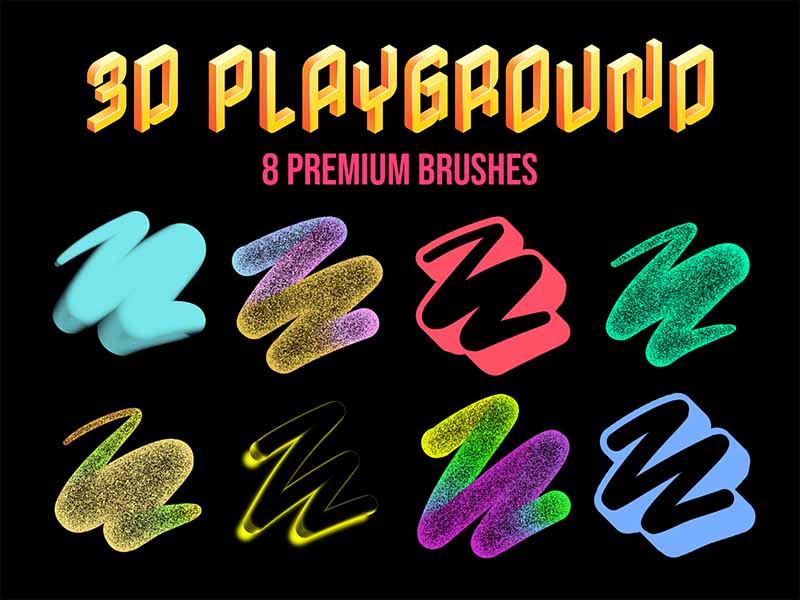 3D Playground Procreate brush pack preview
