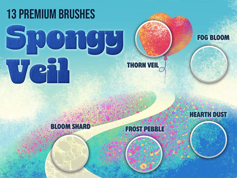 Spongy Veil Procreate brush pack preview