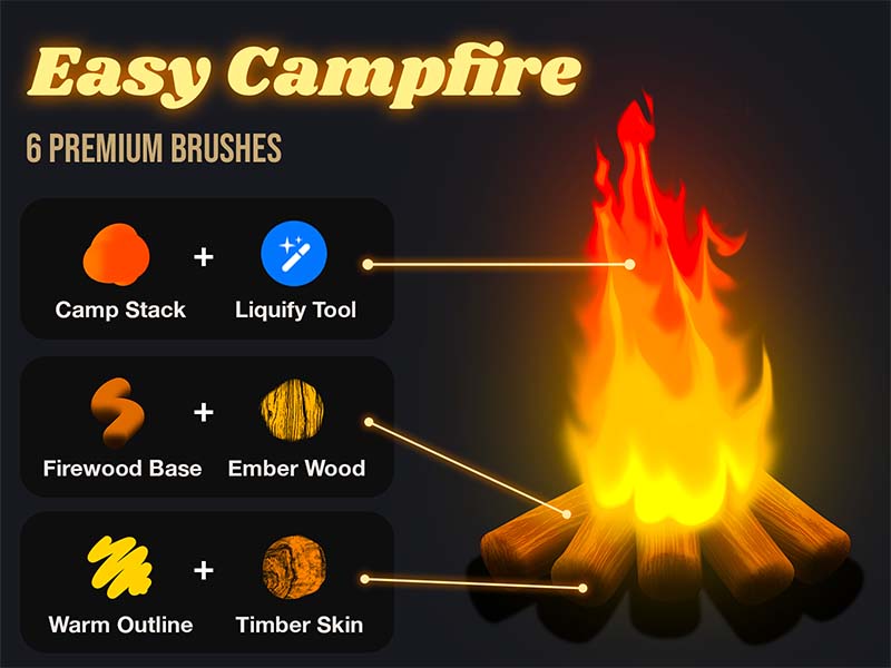 Easy Campfire Procreate brush pack preview